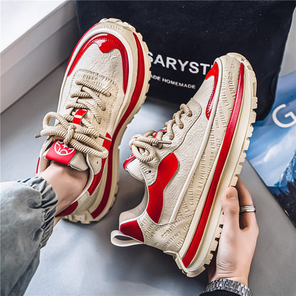Sapatos Forrest Masculinos 2025 Novos Spring Versatile Leather Casual Sports Shoes, Sapatos Masculinos de Pai de Sola Grossa que Aumentam a Altura Mais Vendidos