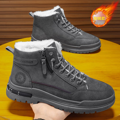 Botas Martin altas forradas a polar de inverno para homem, sapatos de trabalho masculinos, sapatos de algodão quente antiderrapantes, resistentes ao desgaste e espessos, sapatos de proteção ao trabalho para homens