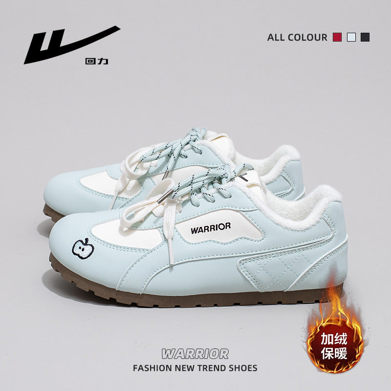 Sapatos de treino morais quentes forrados a lã Warrior, sapatos de algodão novos para o inverno 2025, sapatos femininos confortáveis, macios, versáteis, na moda e de alta estética