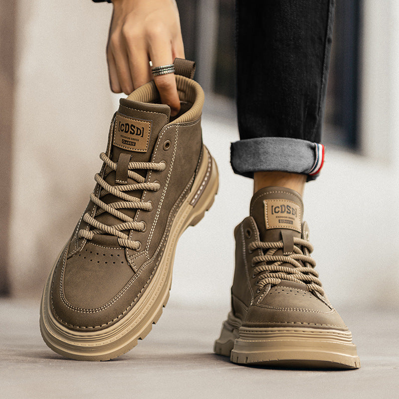 Botas Martin de Homem 2025 Novas Botas de Couro Retro Retro Retro de Outono De Outono Calçado de Trabalho Preto de Cano Alto Sapatos Masculinos