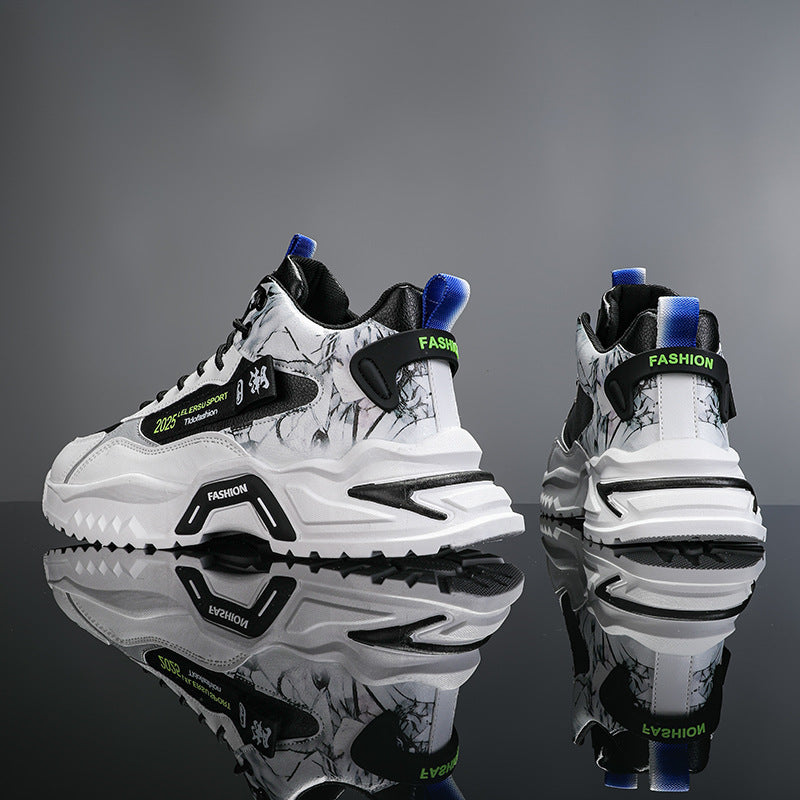 Sapatos Masculinos de Outono 2024 Novos Sapatos de Pai de Cano Alto, Tendência Juvenil Sapatilhas Casuais Casuais para Corrida Masculina, Sapatilhas Desportivas Versáteis