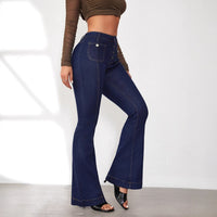 Novas Jeans Slim Slim Slim Flared da Amazon Primavera Transfronteiriça 2025 para mulher, calças compridas de cintura alta em retalhos em stock