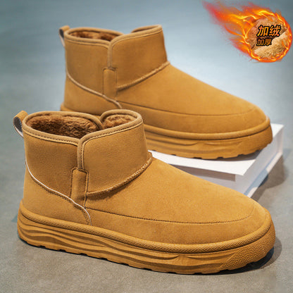 Botas de neve integradas em pele e lã para homens, novos sapatos de algodão quente antiderrapantes forrados a polar Nordeste 2025