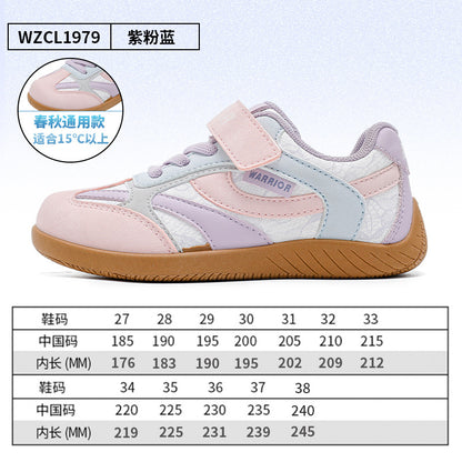 Sapatos infantis Warrior color-block Velcro, novos sapatos de treino moral para raparigas da primavera, ténis desportivos leves de sola fina, sapatos casuais versáteis