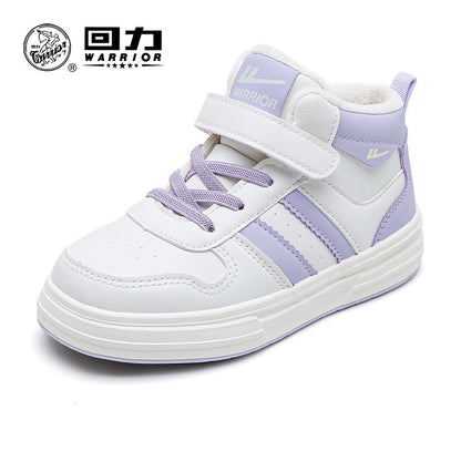 Sapatos roxos de lã alta, forrados a polar, sapatos infantis Warrior, sapatos de algodão para raparigas, sapatos casuais às riscas com sola grossa, sapatos novos para homem