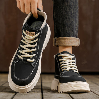 Homens 2025 Nova Roupa de Trabalho Vintage de Outono Britânico Outdoor Vintage Botas de Pele, Botas Martin Casual e Versáteis, Sapatos Modernos