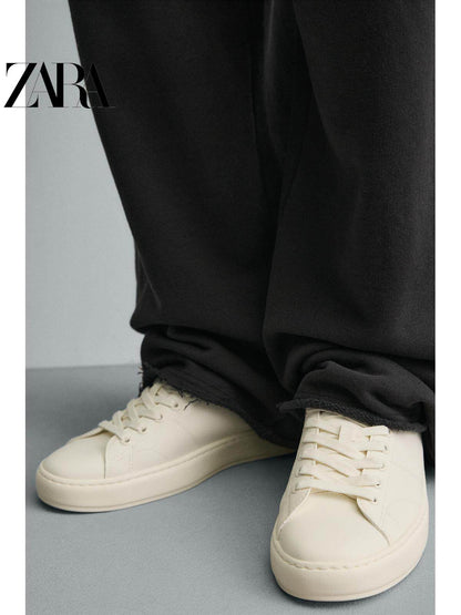 ZARA Primavera/Verão 2026 Novos Sapatos Masculinos: Tênis simples, de sola grossa, leve, com cadarço, branco (2243720 001)