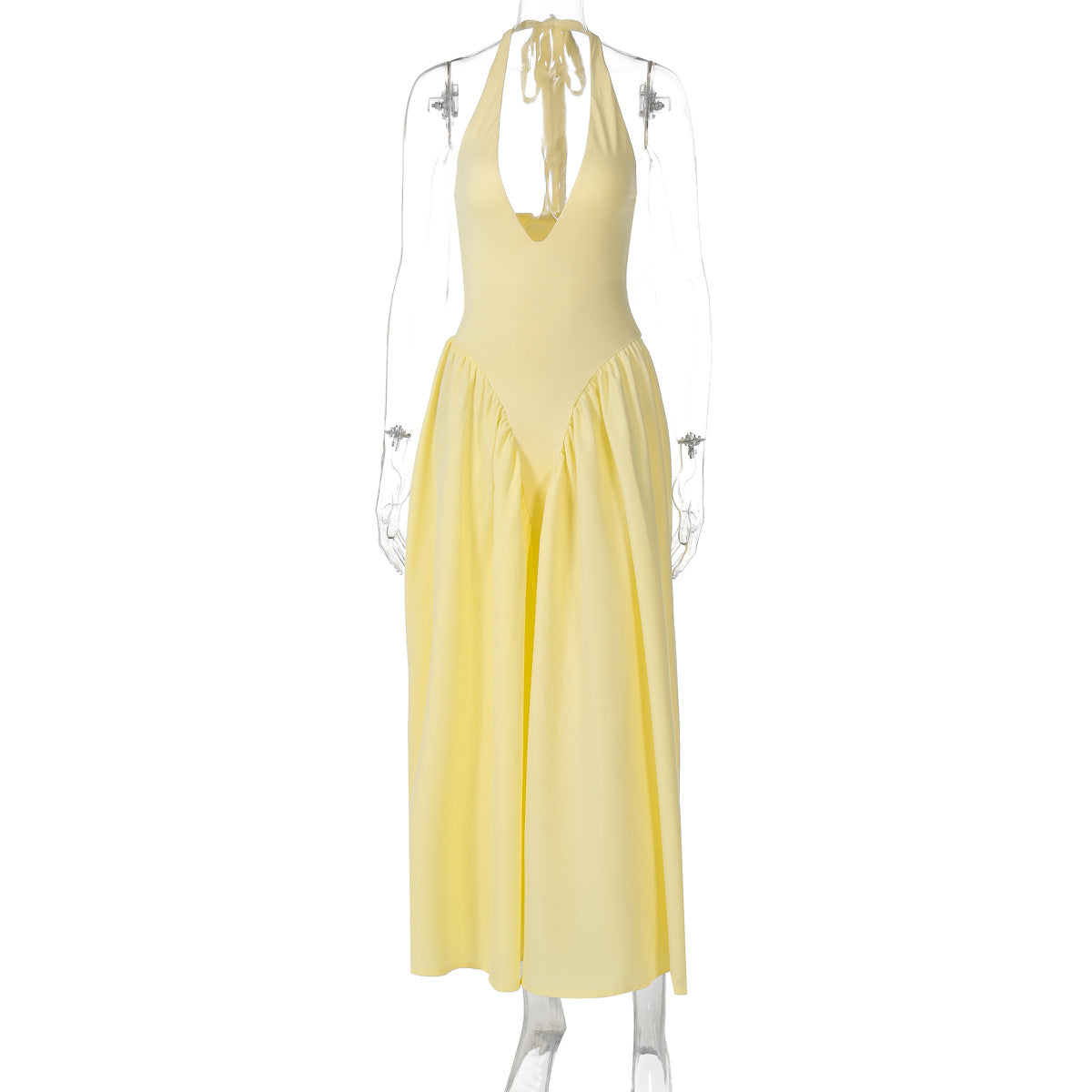 Vestido elegante e elegante para mulheres, vestido bestseller cross-fronteiriço da Amazon, de cor sólida, sexy com decote oco oco em V profundo