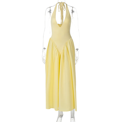 Vestido elegante e elegante para mulheres, vestido bestseller cross-fronteiriço da Amazon, de cor sólida, sexy com decote oco oco em V profundo
