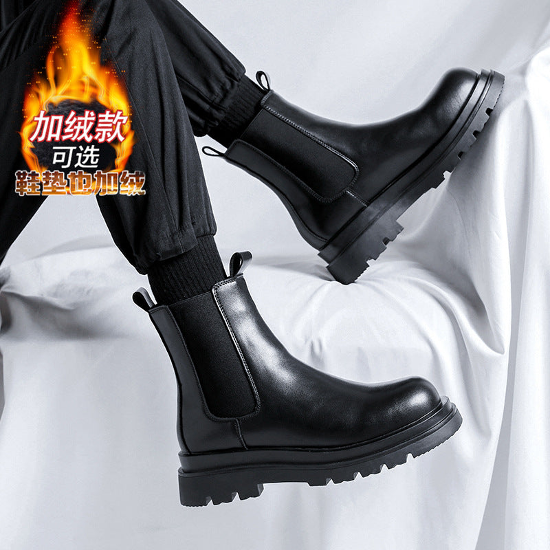 Botas Chelsea para homens, sapatos de algodão quente forrados a polar polar de inverno, botas Martin de neve, sapatos masculinos de trabalho, botas até ao tornozelo ao estilo britânico