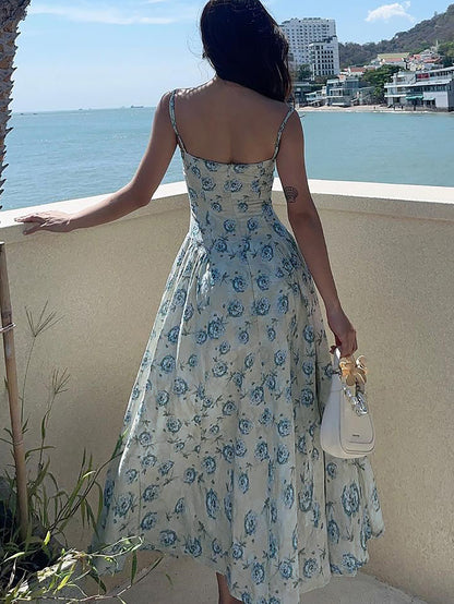 2026 Vestido Princesa Slimless Strapless Sweet Style Verão Europeus e Americanos com Vestido Floral de Alças Finas para Mulheres