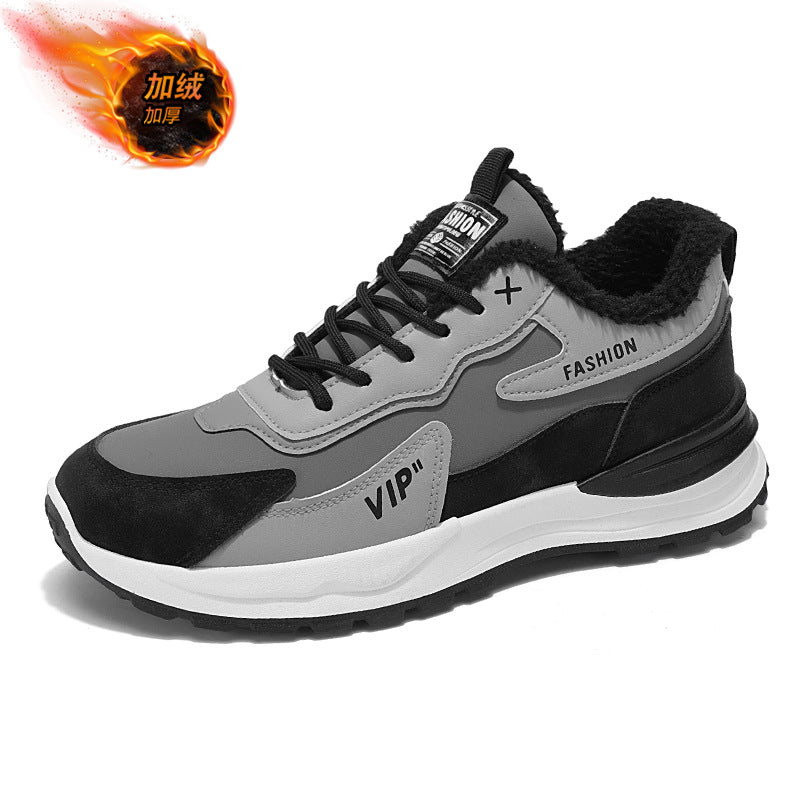 Sapatos desportivos casuais de algodão quente e espessos mais vendidos para homens, proteção de trabalho de inverno para homens sapatos de corrida de pai em polar da moda, versáteis versáteis