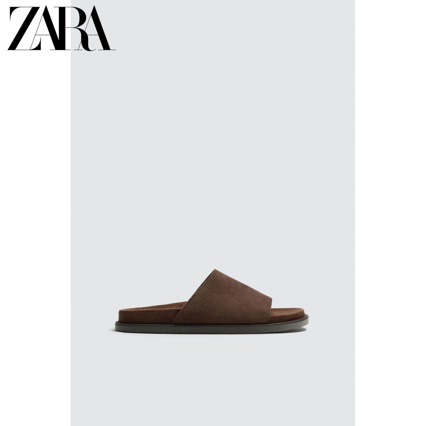 Sandálias rasteiras masculinas ZARA Primavera/Verão 2026 com detalhes em camurça (código: 2709720 701)