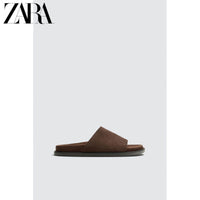 Sandálias rasteiras masculinas ZARA Primavera/Verão 2026 com detalhes em camurça (código: 2709720 701)