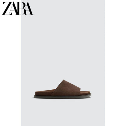 Sandálias rasteiras masculinas ZARA Primavera/Verão 2026 com detalhes em camurça (código: 2709720 701)