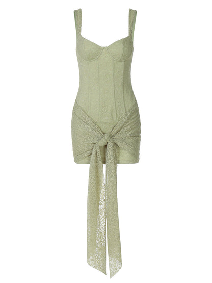 Vestido de Moda Transfronteiriço em renda Sexy com decote em V, cintura apertada na cintura, vestido com alças retalhadas e contornos de anca