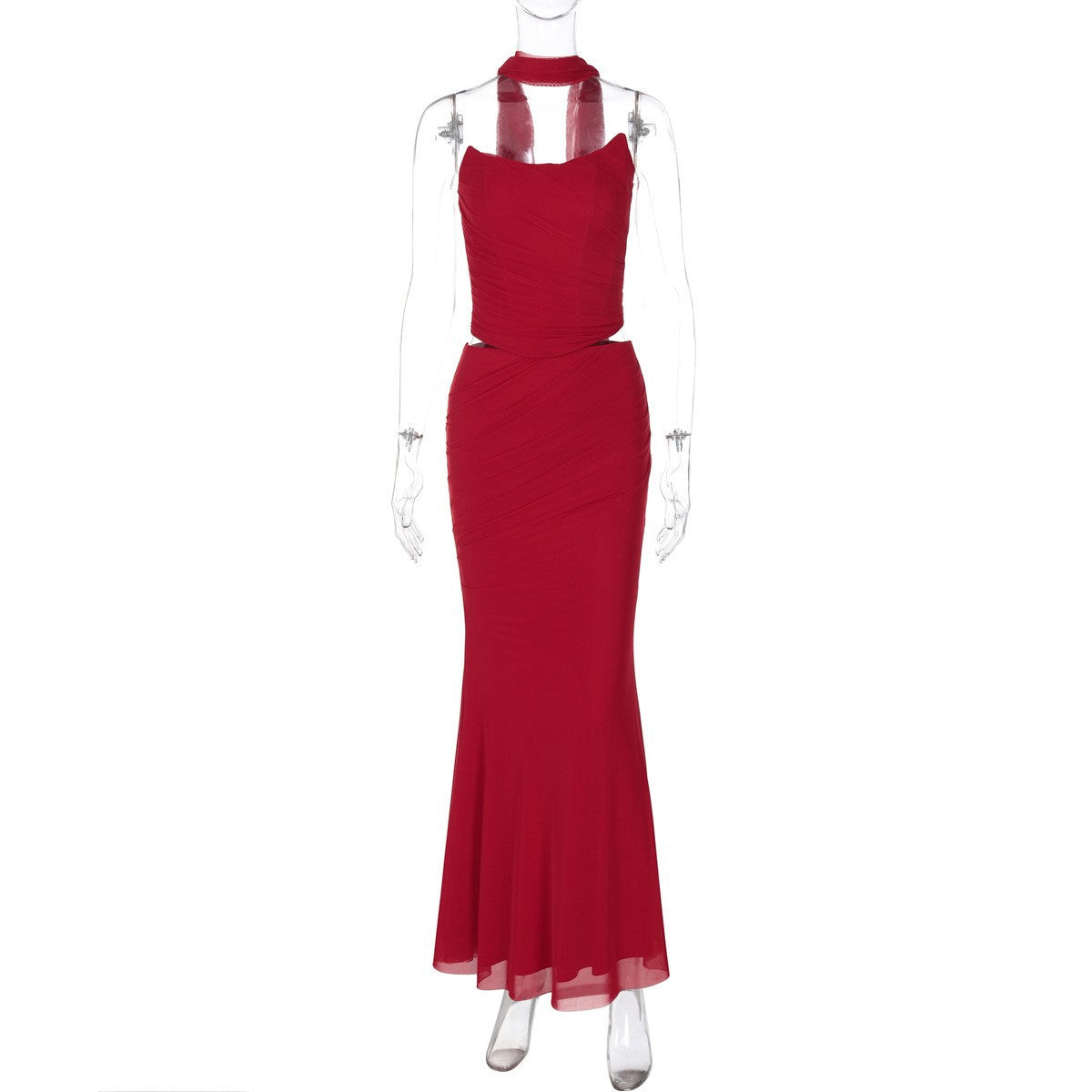 Conjunto de Saia Longa Elegante de Duas Camadas Transfronteiriças Transfronteiriças da Amazon, Conjunto de Duas Peças