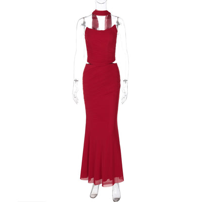 Conjunto de Saia Longa Elegante de Duas Camadas Transfronteiriças Transfronteiriças da Amazon, Conjunto de Duas Peças