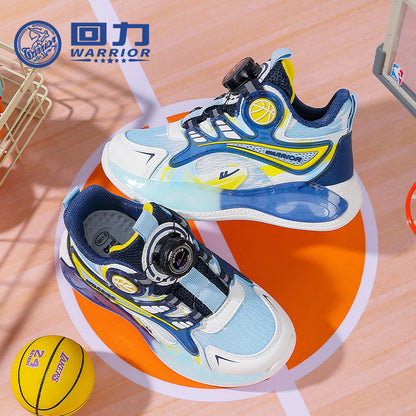 Ténis infantis de basquetebol de basquetebol Warrior color-block, puxador respirável, fácil de colocar e tirar, sapatos infantis, ténis escolares unissexo de sola grossa