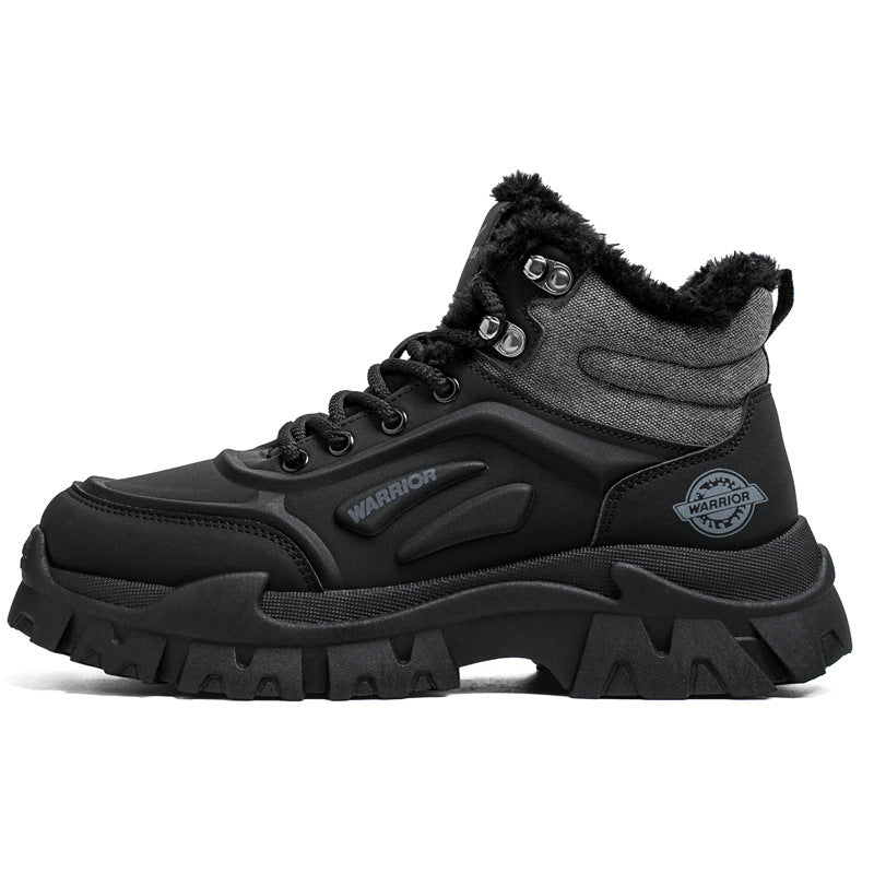 Botas Martin de cor sólida forradas a polar guerreiro, botas de trabalho altas com sola grossa e topo de gama, calor de inverno, deslocação, sapatos de algodão de alta aparência