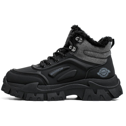 Botas Martin de cor sólida forradas a polar guerreiro, botas de trabalho altas com sola grossa e topo de gama, calor de inverno, deslocação, sapatos de algodão de alta aparência