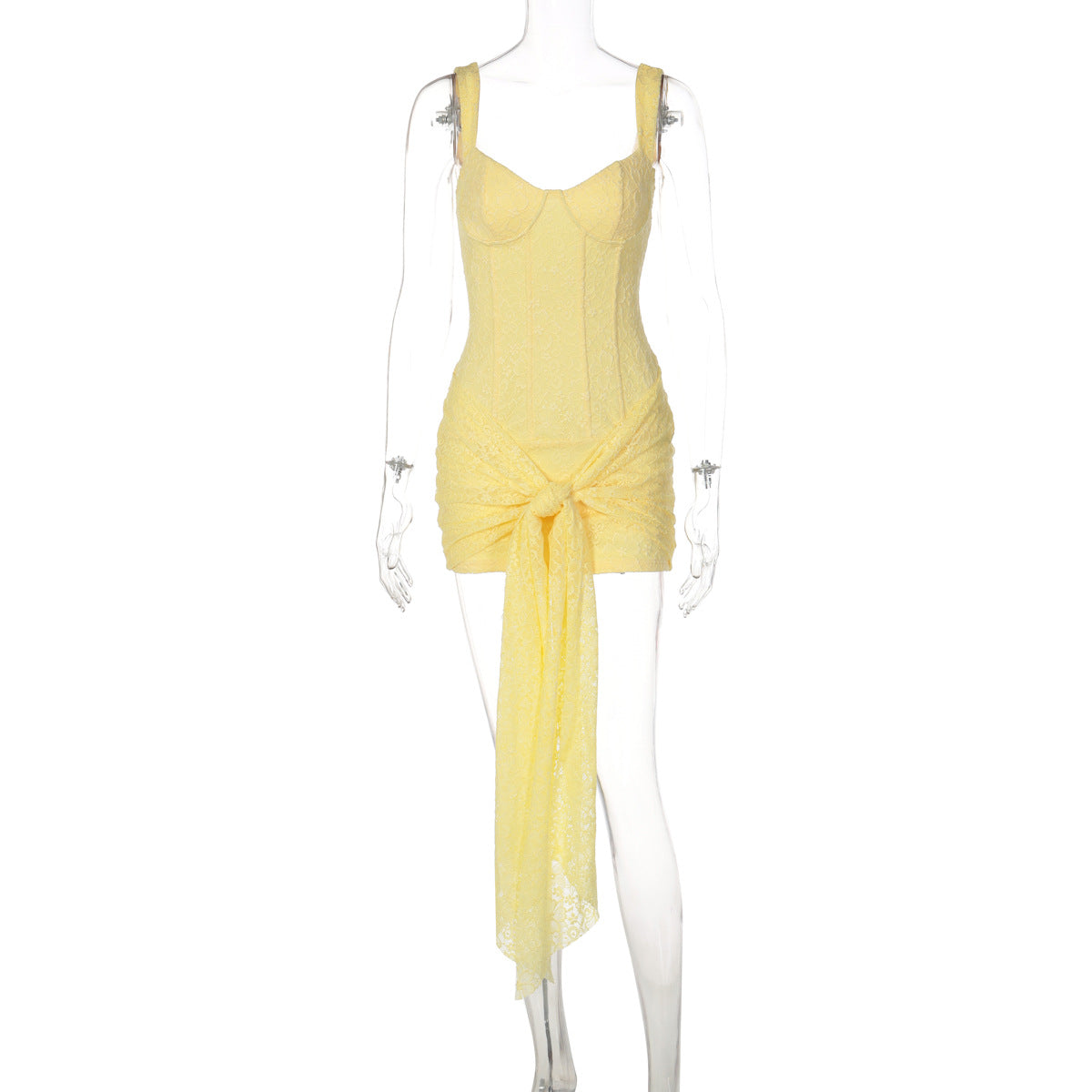Vestido de Moda Transfronteiriço em renda Sexy com decote em V, cintura apertada na cintura, vestido com alças retalhadas e contornos de anca