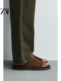 Sandálias rasteiras masculinas ZARA Primavera/Verão 2026 com detalhes em camurça (código: 2709720 701)
