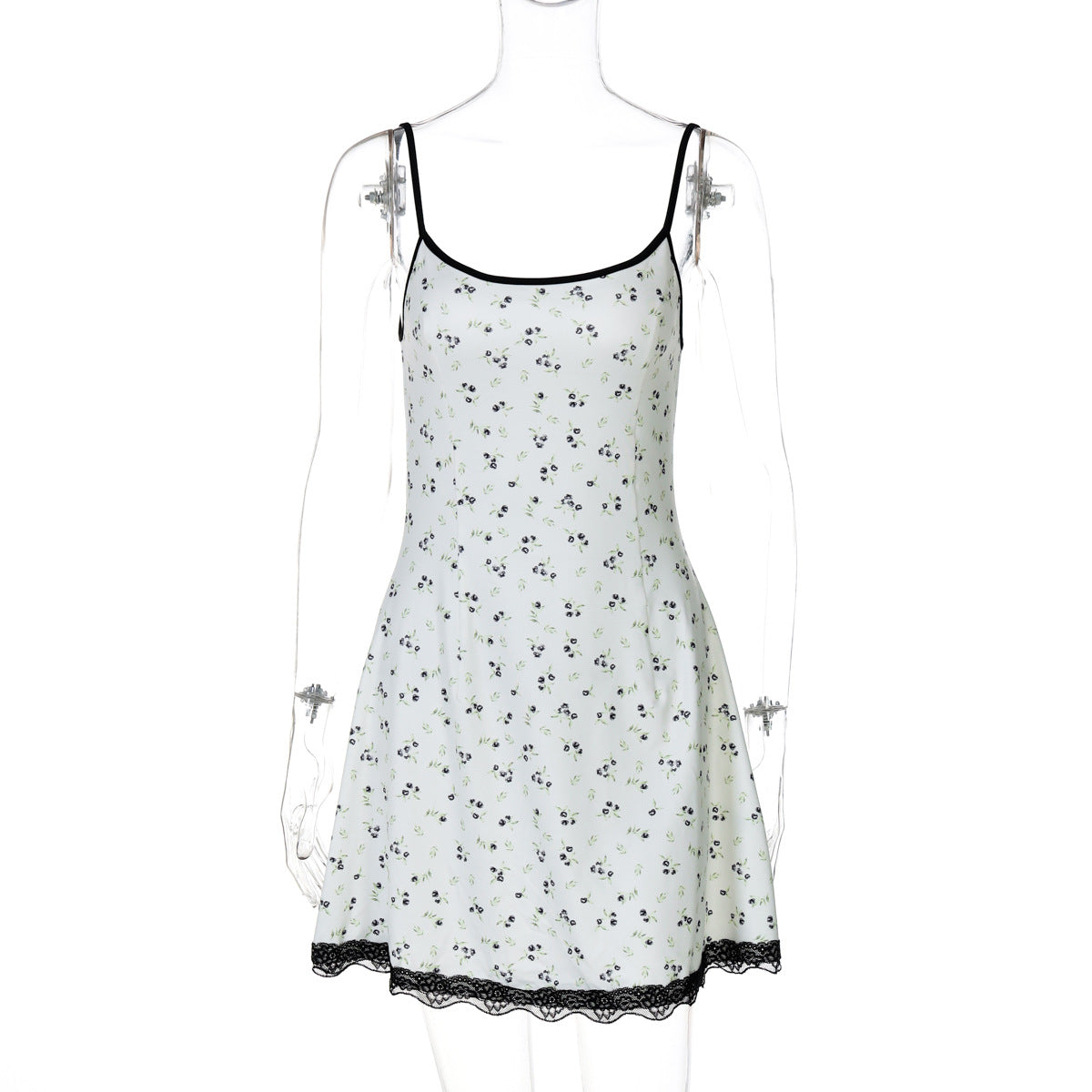 Amazon Vestido Feminino Moderno de Nova Moda Fresca Floral à beira-mar Versátil, sexy de alças curtas com borda de renda