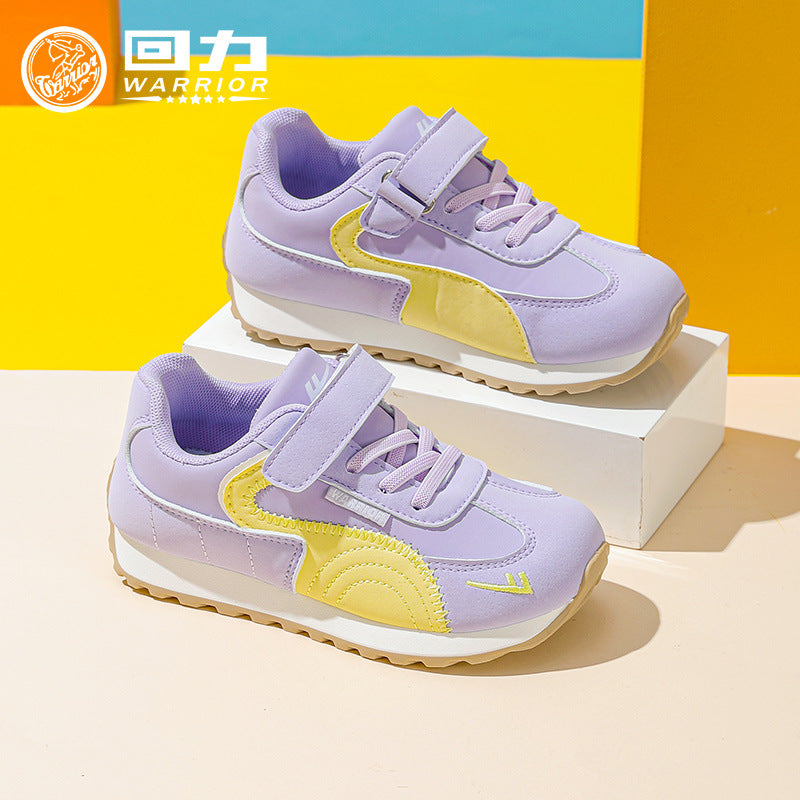 Sapatos infantis Warrior com blocos de cor da moda, ténis de treino moral com sola grossa em velcro para rapazes e raparigas, novos sapatos desportivos de sola grossa ao estilo mola