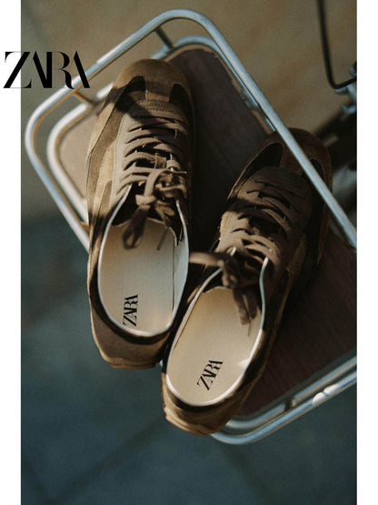 ZARA 2026 Primavera/Verão Sapatos Masculinos, Detalhes em Camurça, Cadarço, Leves, 2292720 707