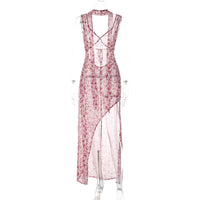 Vestido Feminino Quente Novo Quente de Verão 2026, Floral Sexy, Abertura Sem Costas, Abertura Aberta para Mulheres