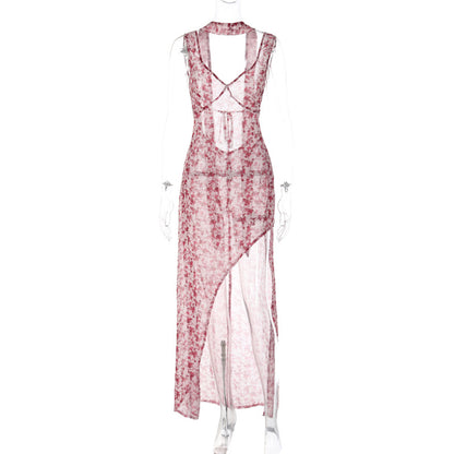 Vestido Feminino Quente Novo Quente de Verão 2026, Floral Sexy, Abertura Sem Costas, Abertura Aberta para Mulheres