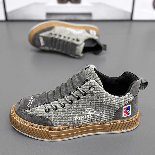 Sapatos de lona para homem, ténis casuais de veludo cotelê versáteis de primavera, sapatos de um pé para homem com um pé, sapatos desportivos com sola macia e modernos para homens