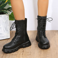 Comércio Estrangeiro Botas de Mulher Plus Size 2025 Outono/Inverno Novas Botas de Salto Grosso com Ponta Redonda com Ponta Grossa de Salto Baixo Martin Botas de Mota Feminina Tornozeleira