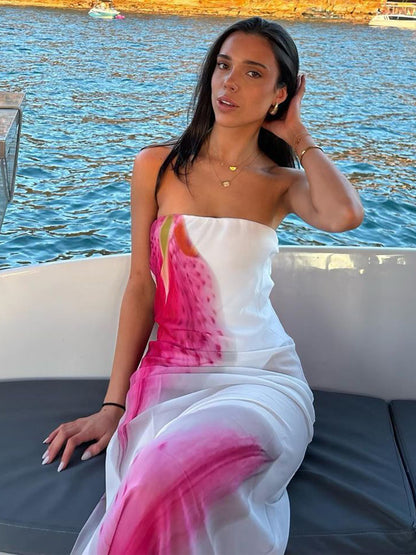 2026 Novo vestido feminino feminino europeu e americano de verão com estampado floral na Amazon, estampado com alças e malha fina