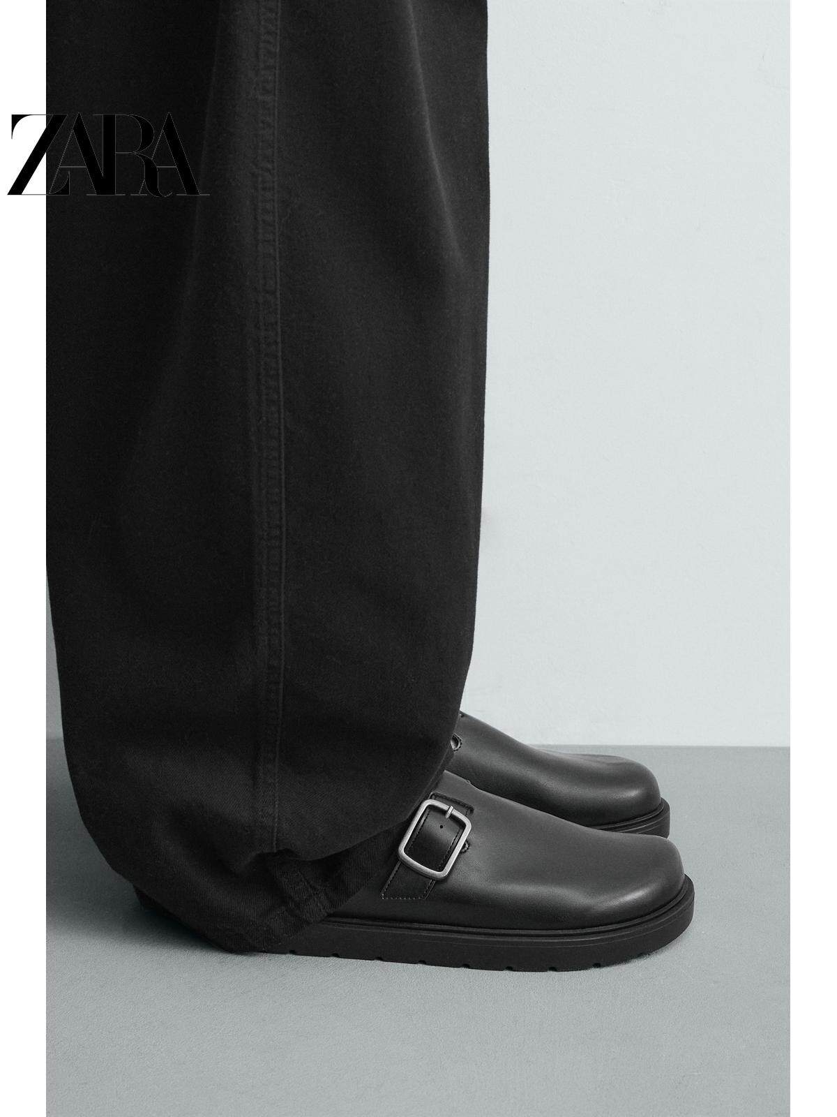 ZARA 2026 Primavera/Verão Sapatos Masculinos com Fivela Metálica, Plataforma e Calcanhar Aberto em Madeira, 2755720 800
