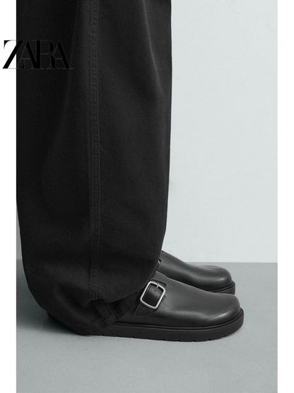 ZARA 2026 Primavera/Verão Sapatos Masculinos com Fivela Metálica, Plataforma e Calcanhar Aberto em Madeira, 2755720 800