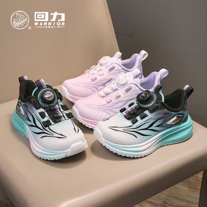 Sapatos infantis Warrior, sapatos de botão fixes, novidades de outono para rapazes e raparigas, sapatos de rede roxa respiráveis, sapatos desportivos casuais versáteis