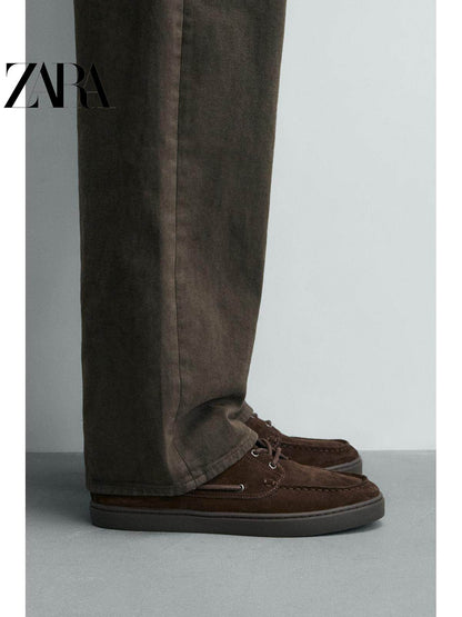 Sapatos masculinos ZARA Primavera/Verão 2026, modelo náutico casual com detalhes em camurça, código 2441720 700.