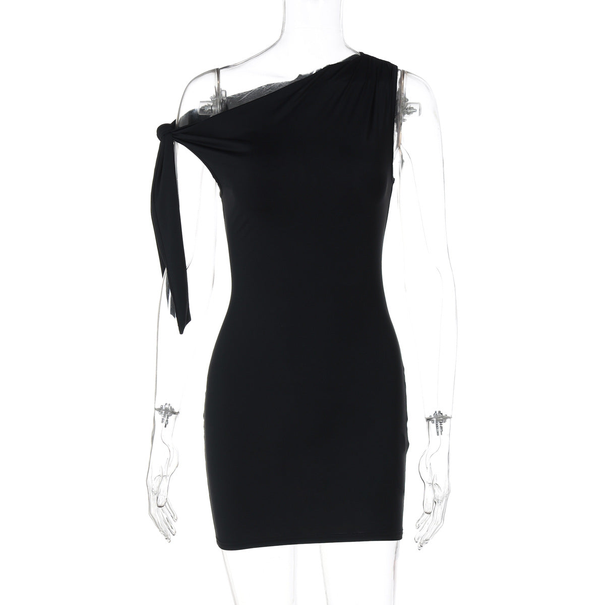 Vestido curto ajustado de alças ajustadas sem mangas de cor unida, de cor simples e americana, rapariga atraente, elegante para mulheres