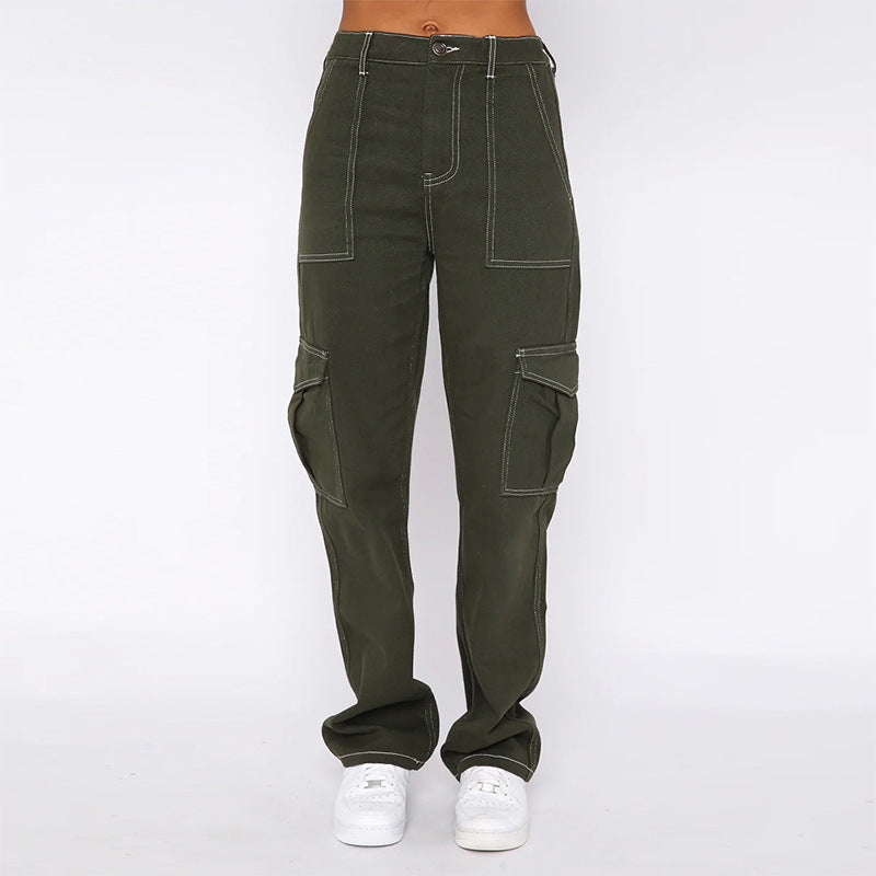 Vendas diretas de fábrica, moda europeia e americana: jeans ultra-A que emagrecem e estilosos para mulheres, calças de trabalho largas de rua de cintura alta e de cintura alta estão na moda