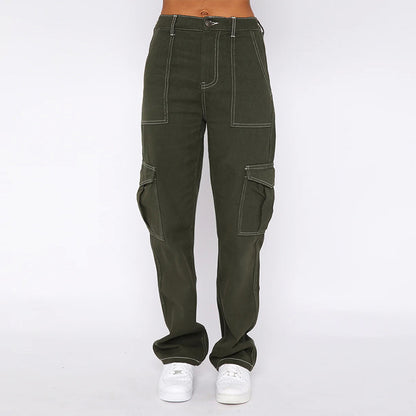 Vendas diretas de fábrica, moda europeia e americana: jeans ultra-A que emagrecem e estilosos para mulheres, calças de trabalho largas de rua de cintura alta e de cintura alta estão na moda