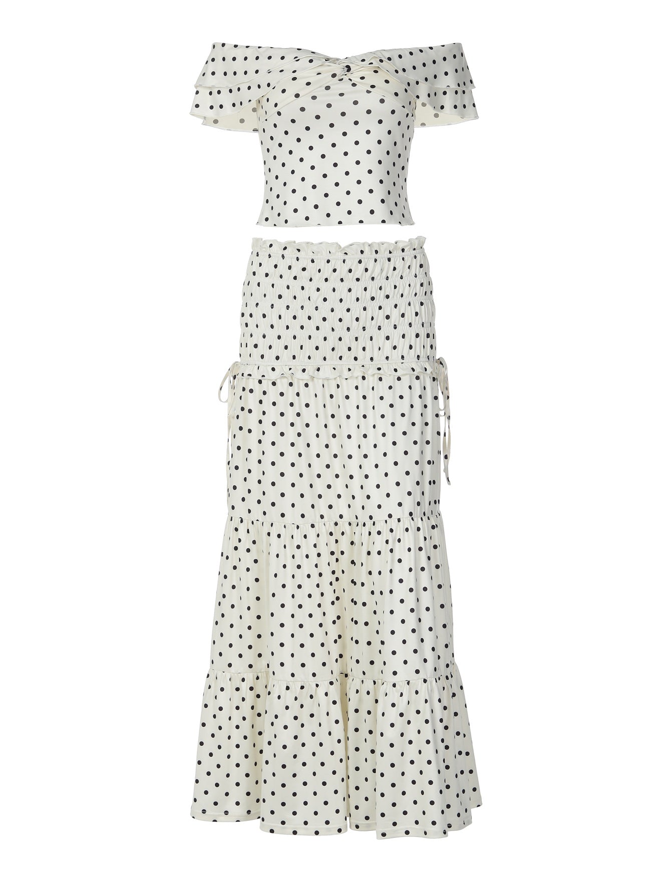 Conjunto de vestido longo para mulheres europeias e americanas de moda laço de bolinhas com laço longo de moda elegante de moda laço de bolinhas