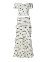 Conjunto de vestido longo para mulheres europeias e americanas de moda laço de bolinhas com laço longo de moda elegante de moda laço de bolinhas