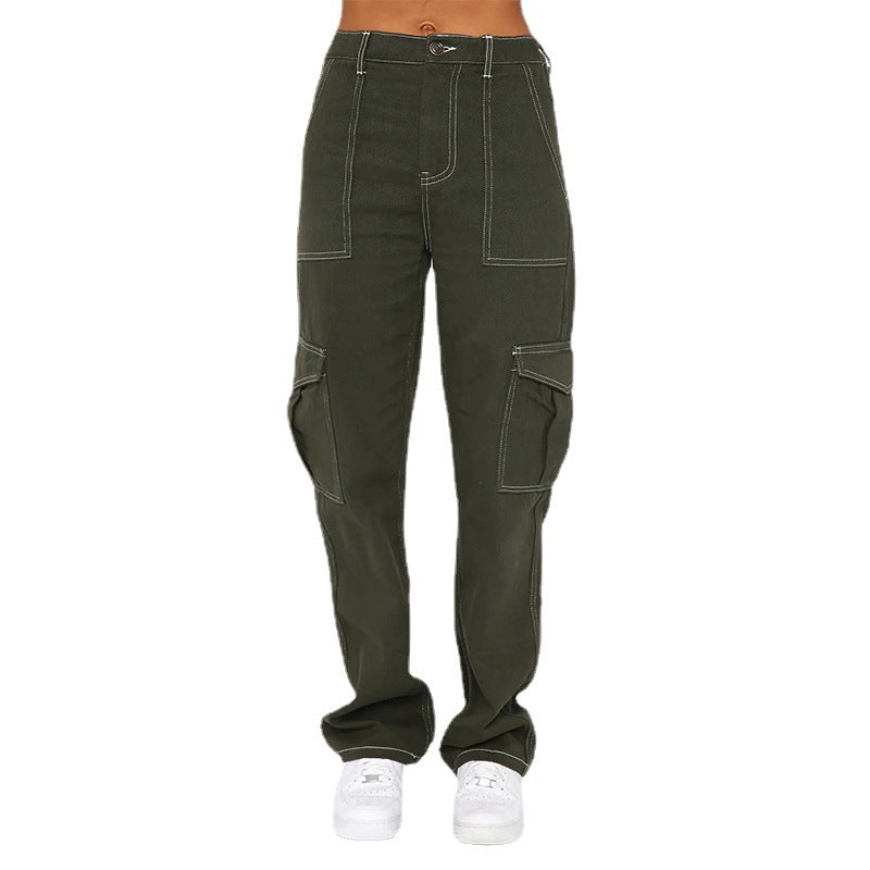 Vendas diretas de fábrica, moda europeia e americana: jeans ultra-A que emagrecem e estilosos para mulheres, calças de trabalho largas de rua de cintura alta e de cintura alta estão na moda