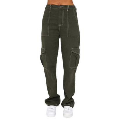Vendas diretas de fábrica, moda europeia e americana: jeans ultra-A que emagrecem e estilosos para mulheres, calças de trabalho largas de rua de cintura alta e de cintura alta estão na moda