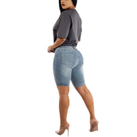 Calções de ganga rasgados de cintura alta para mulheres, novas calças quarter top slim-fit, elásticas e americanas de 2025, em stock