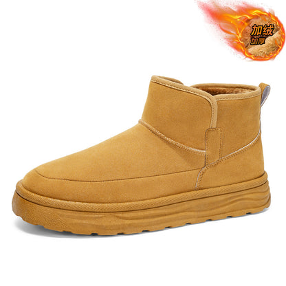 Botas de neve integradas em pele e lã para homens, novos sapatos de algodão quente antiderrapantes forrados a polar Nordeste 2025