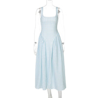 Vestido de princesa francês fresco, europeu e americano à moda que aperta a cintura, vestido slip sem costas sexy para mulheres