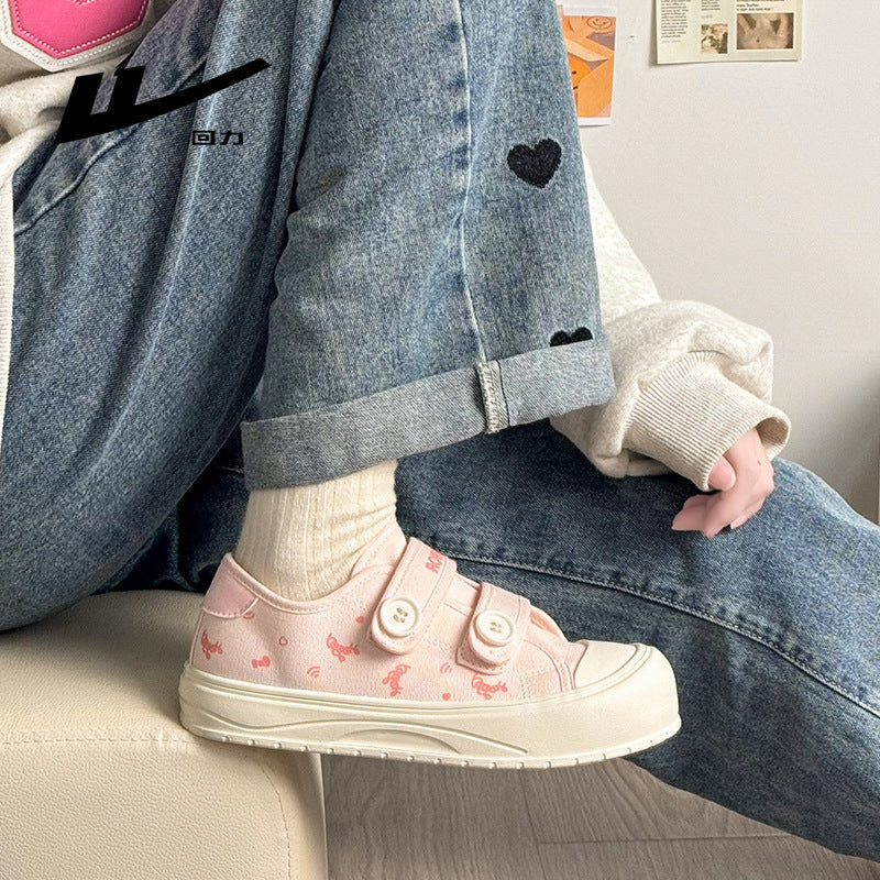 Os novos sapatos de lona estilosos e estéticos da Warrior 2026, sapatos simples fofos com blocos de cor em velcro, sapatos femininos elegantes e versáteis